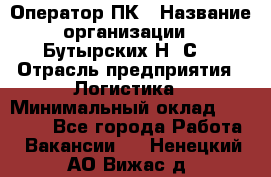 Оператор ПК › Название организации ­ Бутырских Н. С. › Отрасль предприятия ­ Логистика › Минимальный оклад ­ 18 000 - Все города Работа » Вакансии   . Ненецкий АО,Вижас д.